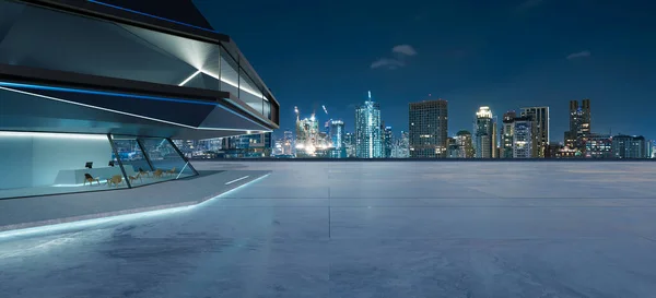 Vue Panoramique Plancher Ciment Vide Avec Extérieur Bâtiment Moderne Acier — Photo