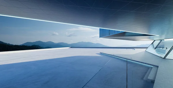 Vista Perspectiva Piso Cimento Vazio Com Aço Vidro Exterior Edifício — Fotografia de Stock
