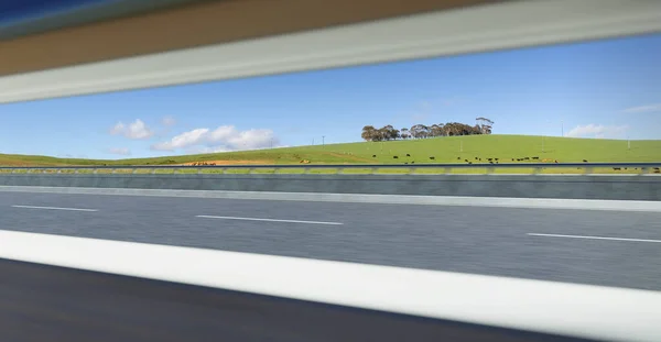 Moving Highway Road Unique Perspective Side View Railing Natural Farm — Stock Photo, Image