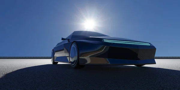 アスファルト道路上のブランドレス電気Evコンセプト車 私自身の創造的なデザインで3Dレンダリング — ストック写真