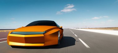 Yolda çalışan markasız elektrikli EV konsept araba. 3D tasarımı kendi tasarımım ile yaptım..