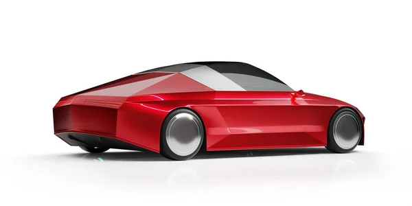 白の背景に隔離された一般的な赤のブランドレスEv車のフロント角ビュー 私自身の創造的なデザインで3Dレンダリング — ストック写真