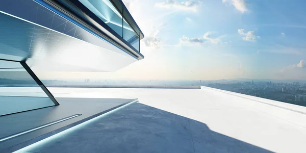 Perspektivischer Blick Auf Leere Betonboden Mit Stahl Und Glas Modernes — Stockfoto