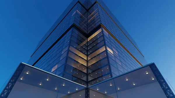 Alacsony Látószögű Általános Modern Irodai Felhőkarcolók Toronyházak Üveg Homlokzatokkal Fogalom — Stock Fotó