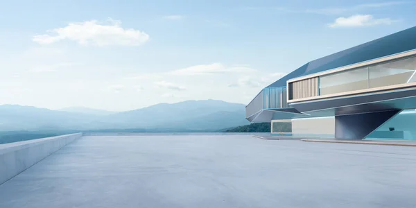 Perspective View Empty Cement Floor Steel Glass Modern Building Exterior — Stock Photo, Image