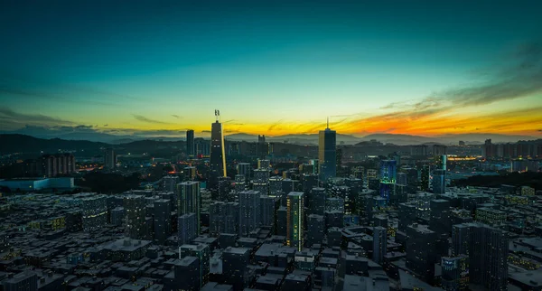 Rendering Aerial View Cityscape Skyline Night Scene Sunrise — Stock Photo, Image