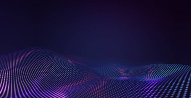 Mor ve menekşe ışık dalgası teknolojisi arka planında soyut beşgen şablonu. Fütürist ve ai teknoloji kavramı. 3d oluşturma.