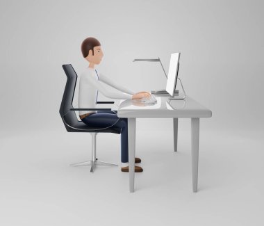 Bilgisayar kullanan iş adamları. Beyaz arka planda izole edilmiş. 3d oluşturma.