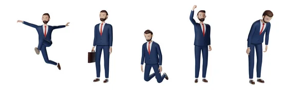 Conjunto Diseño Pose Personaje Dibujos Animados Businessman Aislado Sobre Fondo — Foto de Stock