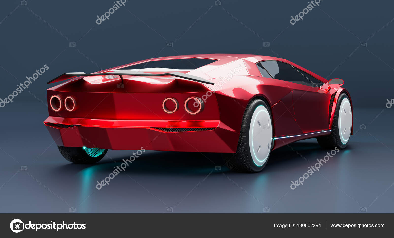 灰色背景下的没有品牌的通用概念红色跑车汽车未来技术的概念3D插图渲染——图库图片© jamesteohart #480602294, image size:1600x969