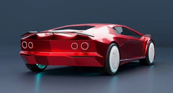 存在しないブランドのない一般的なコンセプトグレーの背景に赤いスポーツ電気自動車 未来的な自動車技術の概念 3Dイラストレンダリング — ストック写真