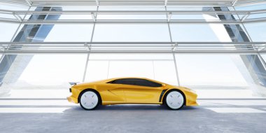 Yakın plan, markasız, jenerik konsept sarı spor araba. 3B illüstrasyon oluşturma