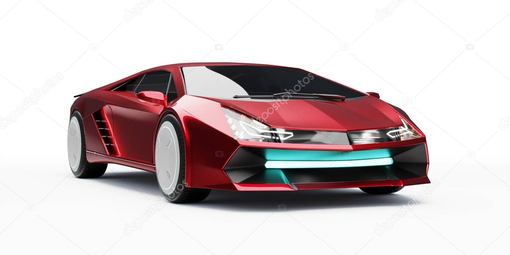 Non-existent brand-less generic concept red sport electric car on white background. Automobile futuristic technology concept . 3D illustration rendering