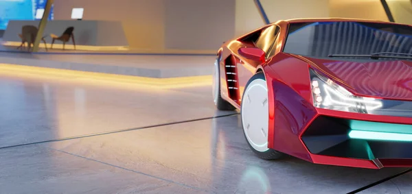 Closeup Non Existent Brand Less Generic Concept Red Electric Car — Stock Fotó