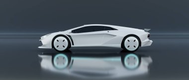Non-existent brand-less generic concept white sport electric car on grey background. Automobile futuristic technology concept . 3D illustration rendering