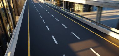 Şehirdeki asfalt çevre yolu ve üst geçit hareketinin üst açısı. 3d oluşturma .