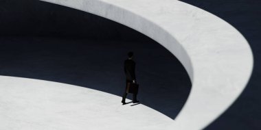 Businessman walking in the shadow. 3d photo realistic rendering