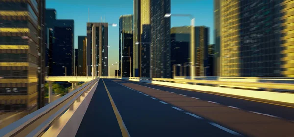 城市中直立式沥青路面高速公路和立交桥的顶角景观 3D渲染 — 图库照片