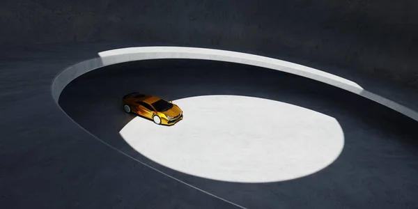 Неіснуюча Загальна Концепція Бренду Жовтий Спортивний Автомобіль Припаркований Бетонному Гаражі — стокове фото