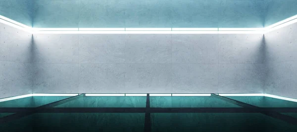 Leere Zeitgenössische Innenräume Mit Türkisfarbenem Glasboden Darstellung — Stockfoto