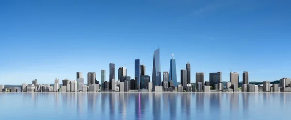 Rendering Virtual Cityscape Skyline Sea View Day Time — Φωτογραφία Αρχείου