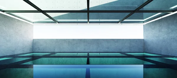 Leere Zeitgenössische Innenräume Mit Türkisfarbenem Glasboden Darstellung — Stockfoto