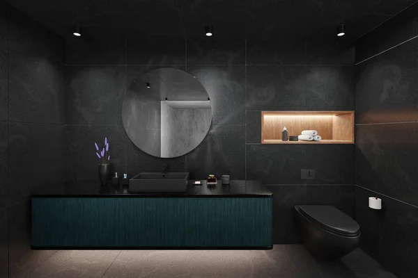 Negro Elegante Diseño Baño Interior Moderno Renderizado — Foto de Stock