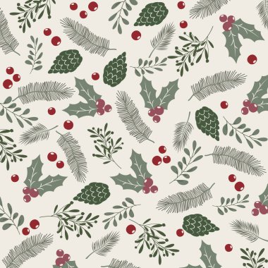 Şenlikli süslemeleri ve kış tatili unsurlarıyla kusursuz Noel şablonları. Paket kağıdı.