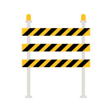 Yol bariyerleri. Düz dizaynlı park için dur levhası olan kapalı bir bariyer. Düz trafik işaretleri.