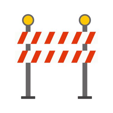 Yol bariyerleri. Düz dizaynlı park için dur levhası olan kapalı bir bariyer. Düz trafik işaretleri.