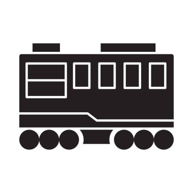 Lokomotifli yük treni, yolcu tren ikonları koleksiyonu. Yük trenleri koleksiyonunun siyah silueti. Demiryolu taşıma seti.