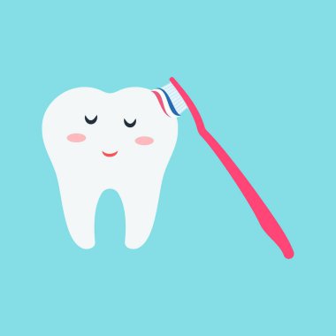 Diş bakımını ve duygularını gösteren sevimli diş karakterleri.