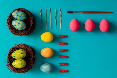 Flat lay Easter eggs clipart