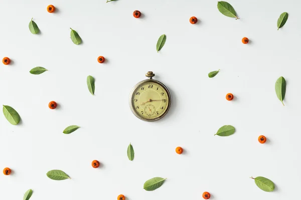 Урожай кишеньковий годинник на натуральному візерунку — стокове фото