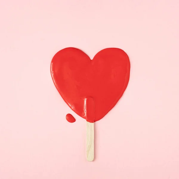 Melted Icecream Shape Heart Minimal Valentines Love Concept Flat Lay — Stock Photo, Image