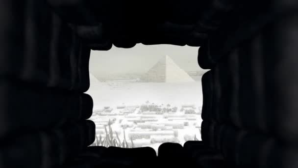 Pohled Tajného Tunelu Giza Valley Pyramidy Zimě — Stock video