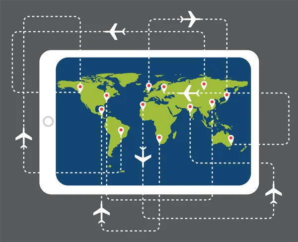 Карта авиабилетов онлайн с планшетным ПК — стоковый вектор