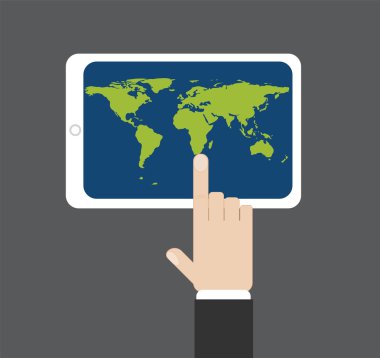 Değmek perde tablet bir dünya haritası üzerinde tıklatın. 