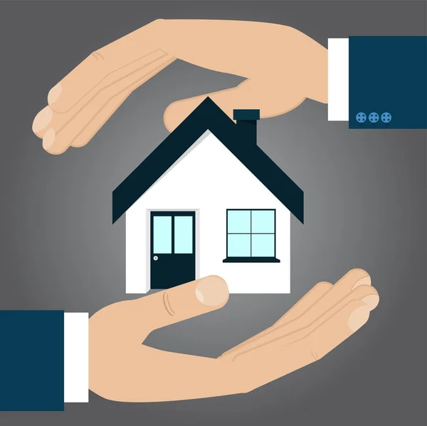 Ręce, chroniąc koncepcji domu, ubezpieczenia — Wektor stockowy