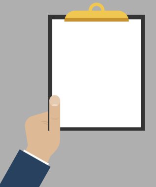Tablet ile boş kağıt tutan el. Metniniz için yer