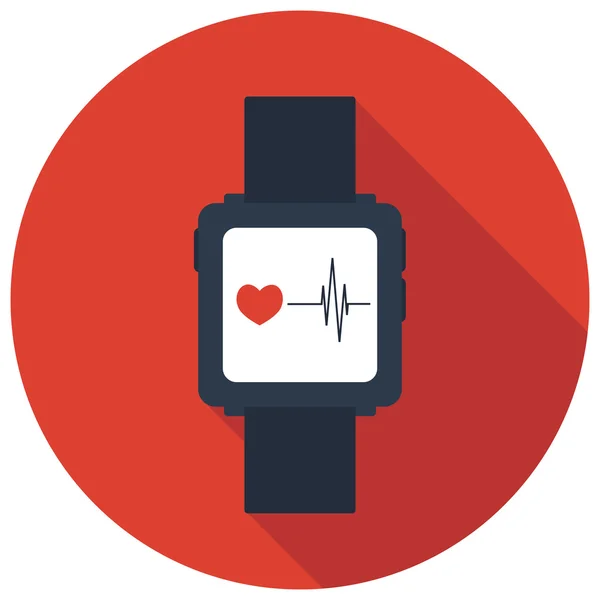 Ikone der intelligenten Uhr mit Herz auf rotem Hintergrund — Stockvektor