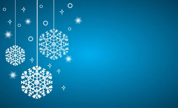 Fond de Noël vectoriel, flocons de neige suspendus sur bleu — Image vectorielle