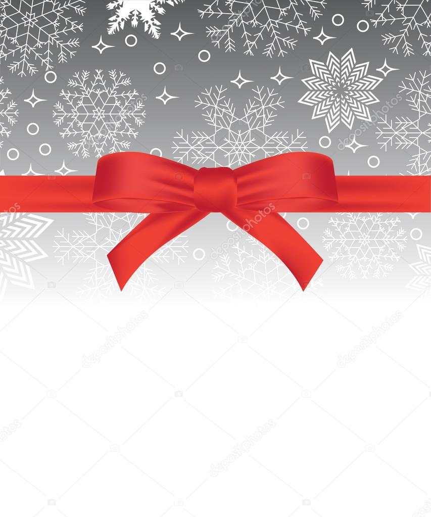 눈송이 배경 및 복사 공간에 붉은 활과 인사말 카드 스톡 벡터 - ©shmelyovalana.gmail.com 122827636, image size:853x1023