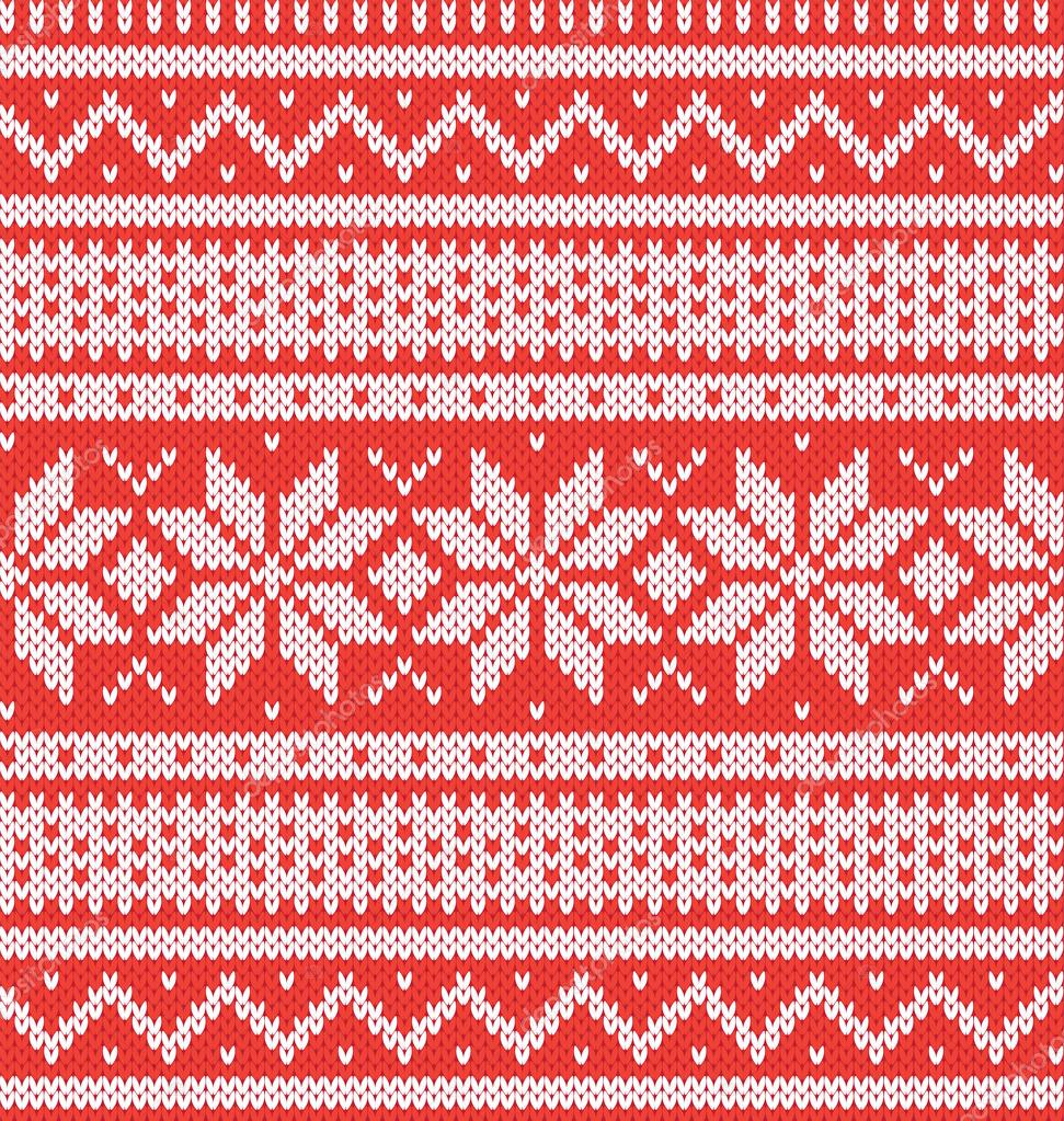 Winter holiday seamless knitted pattern. Red and white vector illustartion