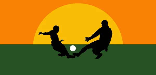 Ilustración Fútbol Atardecer Del Día Con Siluetas Futbolistas —  Fotos de Stock