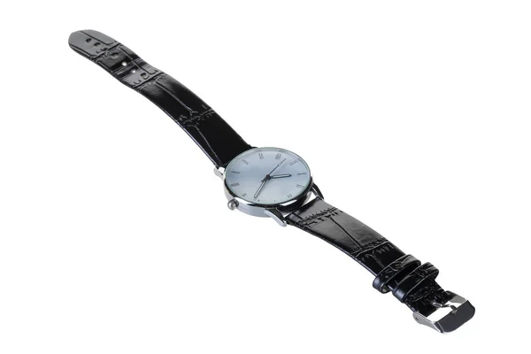 Bracelet de montre en cuir noir classique tandis que l'isolation blanche — Photo