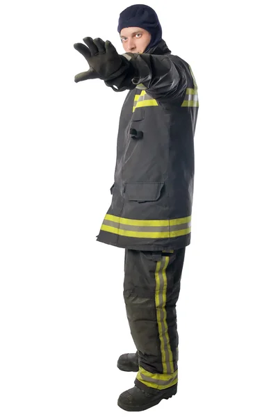 Firefighter forbids passage further Royalty Free Stock Images