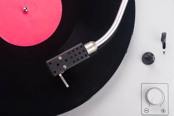 Närbild Musikspelare Vinylskivor Ovanifrån Det Finns Plats För Inskription — Stockfoto