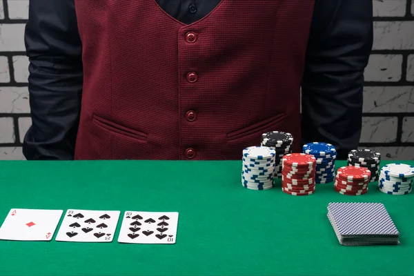 Красивая Концепция Игры Покер Зеленом Столе Ткани — стоковое фото