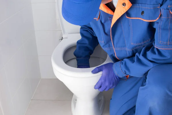 Removal Blockage Toilet Sewer Man Cleaning Company — Stock Photo, Image